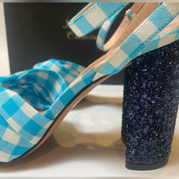 J.Crew Collection Gingham Knotted Stella Sandals w/Glitter Heel Sz 8 NIB - Picture 3 of 9